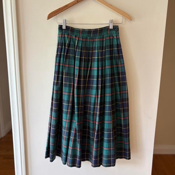 Vintage wool green tartan plaid midi skirt alternative grunge punk 80s 90s S - Picture 7 of 11